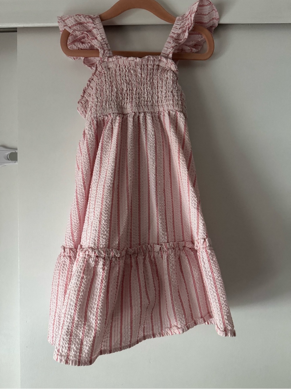 Cotton On Pink & White Striped Seersucker Sundress with Smocked Bodice